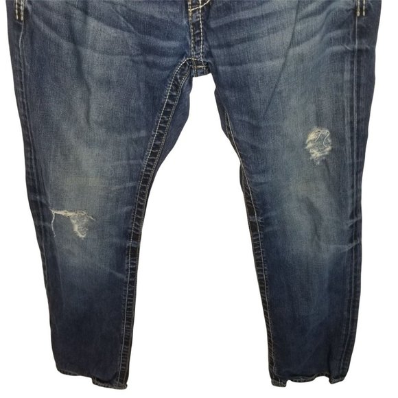 BKE Denim Mens 32R Blue Dark Wash Carter Straight Jeans Distressed Casual Pants - Picture 3 of 7